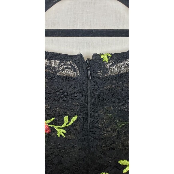 David Meister Lace Midi‎ Dress 14 Black Embroidered Red Roses Whimsy Regencycore - Picture 4 of 6